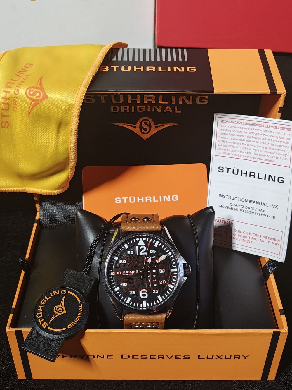 Stuhrling Original Men's Black Dial Watch with Brown Leather Strap